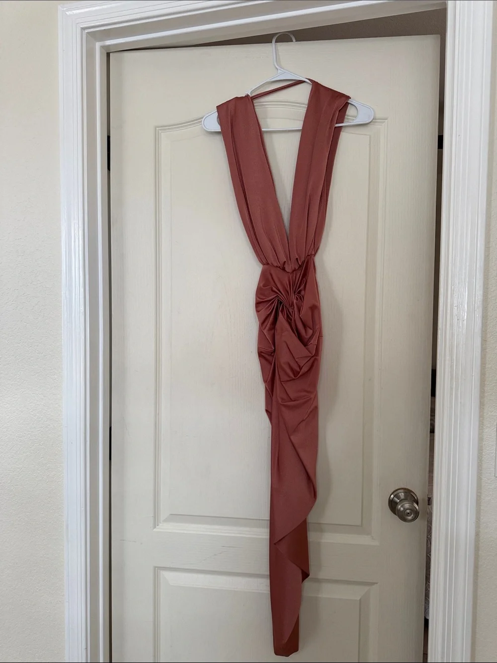 Baobab Rose Rust Draped Knot Maxi Dress